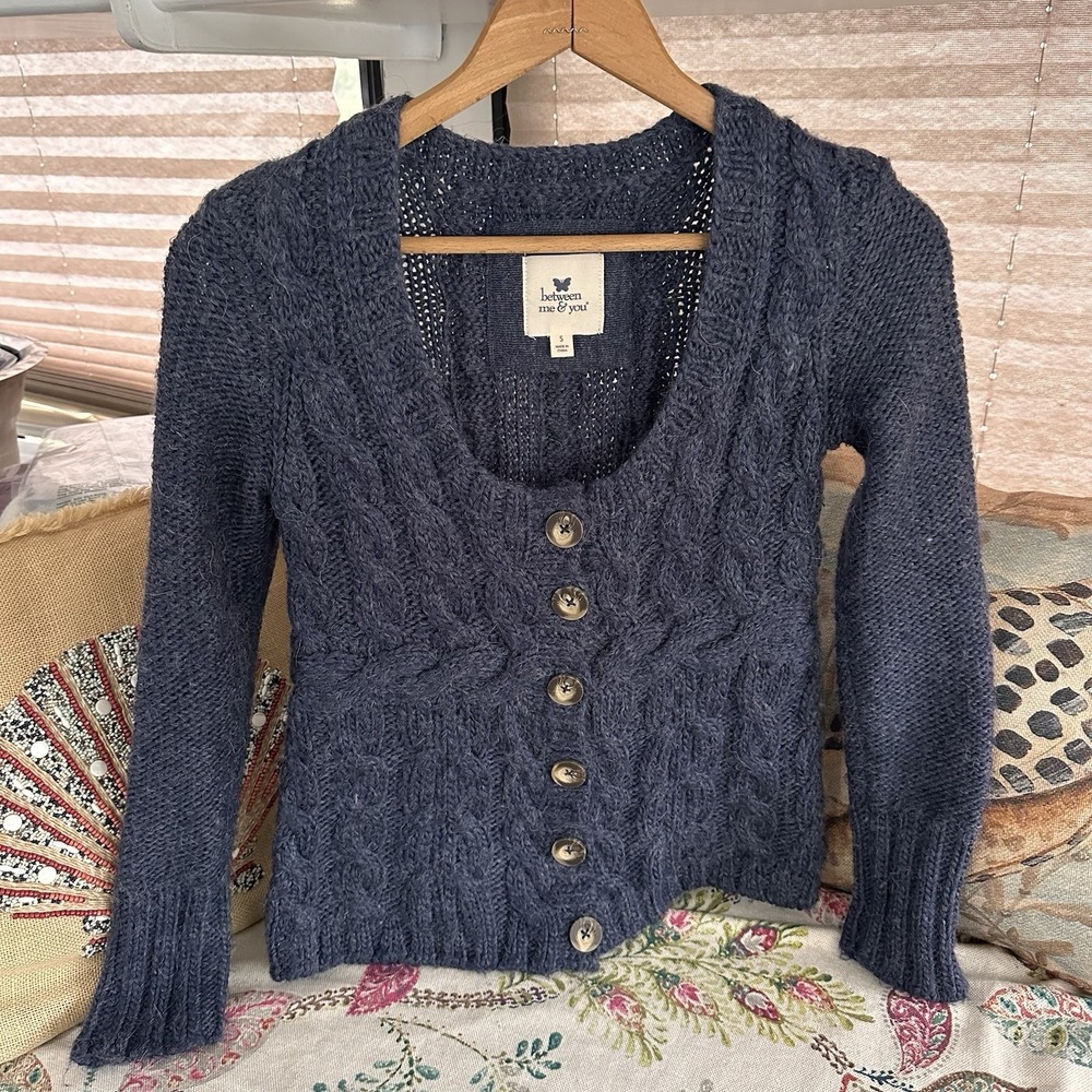 BETWEEN ME & YOU Size S Wool Alpaca Blend Cardigan Button Front‎ Sweater Blue